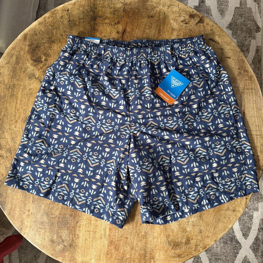 NWT Columbia Men's Super Backcast Water Short Geometric Harbor Blue Size M - 8”